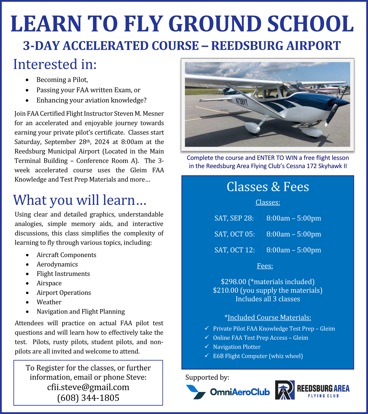 Ground School Poster - Reedsburg Airport Fall 2024